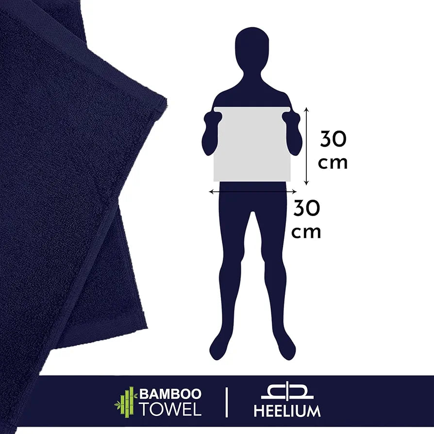 HEELIUM Bamboo Face Towel | Ultra Absorbent & Odour-Free | 3X Softer Than Cotton Towels | 30 x 30 cm - 600 GSM | Pack of 3 - Blue